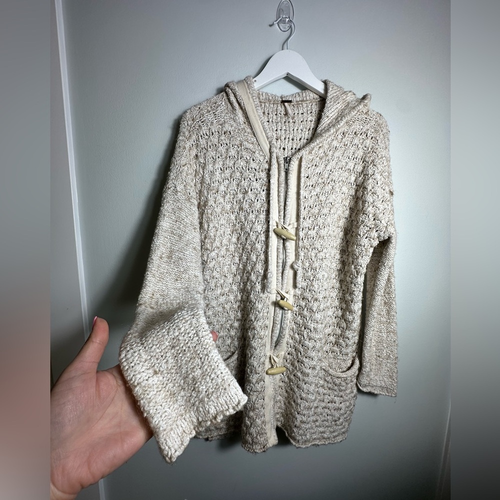 Free People | Women’s tan/cream Turn Up The Sun hooded toggle sweater coat Sz XS - Picture 12 of 17
